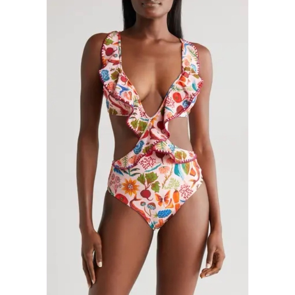 NWT Farm Rio Bright Farm One Piece Swimsuit Mixed Fruit Print XL